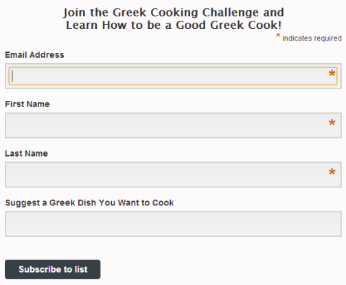 cooking challenge subscription form
